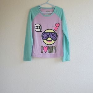 Joe Boxer Girls‎ Purple/Green Pajamas Top Size 7/8 Sleeping Emoji